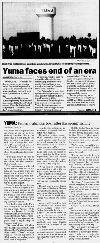 Padres Leave Yuma