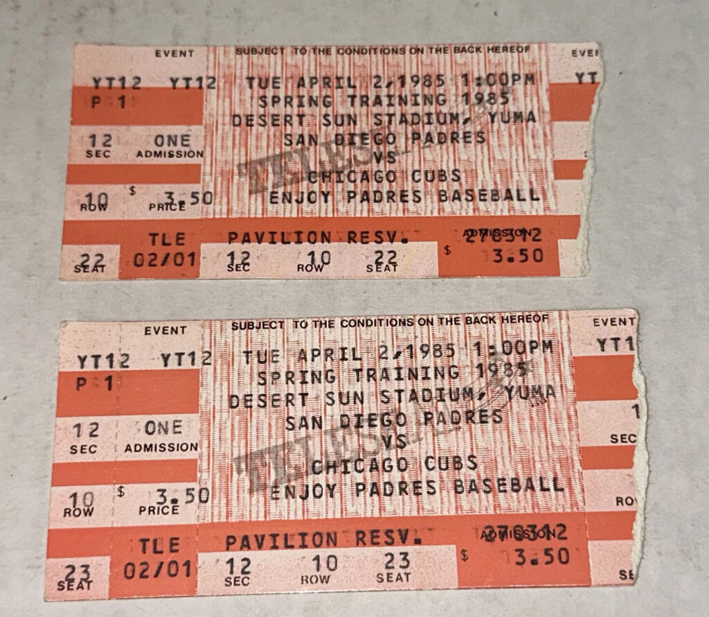 Padres Spring Training in Yuma AZ Ticket Stubs